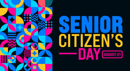 Senior Citizenâs Day is observed every year in 21 August. Holiday concept. Template for background, banner, card, poster, placard, design template with unique shapesのイラスト素材