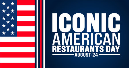 Iconic American Restaurants Day is observed every year in August. Holiday concept. Template for background, banner, card, poster, placard, design template with unique shapesのイラスト素材