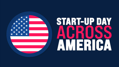 Start Up Day Across America is observed every year in August. Holiday concept. Template for background, banner, card, poster, placard, design template with unique shapesのイラスト素材
