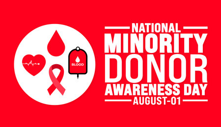 National Minority Donor Awareness Day is observed every year in August. Holiday concept. Template for background, banner, card, poster, placard, design template with unique shapesのイラスト素材