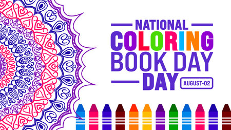 National Coloring Book Day is observed every year in August. Holiday concept. Template for background, banner, card, poster, placard, design template with unique shapesのイラスト素材