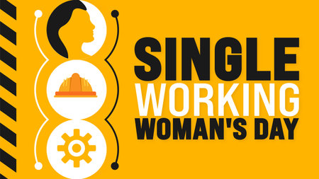 Single Working Woman's Day is observed every year in August. Holiday concept. Template for background, banner, card, poster, placard, design template with unique shapesのイラスト素材