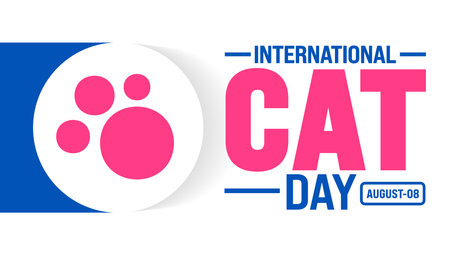 International Cat Day is observed every year in August. Holiday concept. Template for background, banner, card, poster, placard, design template with unique shapesのイラスト素材