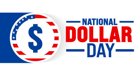 National Dollar Day is observed every year in August. Holiday concept. Template for background, banner, card, poster, placard, design template with unique shapesのイラスト素材
