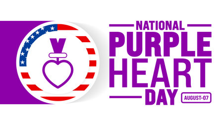Purple Heart Day is observed every year in August. Holiday concept. Template for background, banner, card, poster, placard, design template with unique shapes with standard color.のイラスト素材