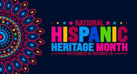 National Hispanic Heritage Month festival mandala background or banner template. use to banner, card, poster, placard, design template with unique shapes with standard color.のイラスト素材