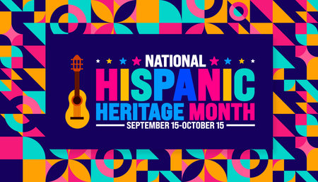National Hispanic Heritage Month festival geometric shape pattern background or banner template. use to banner, card, poster, placard, design template with unique shapesのイラスト素材