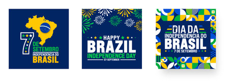 7 September Brazil Independence Day social media post banner or background design template set. dia da independÃªncia do brasil background. Holiday concept.のイラスト素材