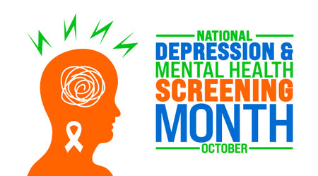 National Depression and Mental Health Screening Month background or banner design template is observed every year in October. Holiday concept. Template for card, poster, placard,のイラスト素材