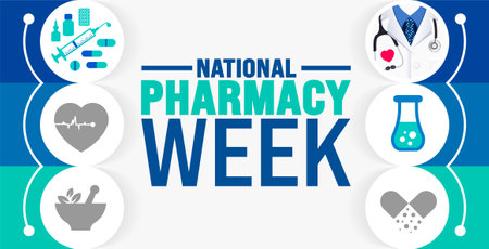 national pharmacy week background or banner design template is observed every year in October. Holiday concept. Template for card, poster, placard, template. eps 10のイラスト素材