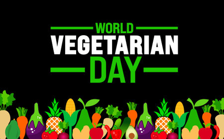 World Vegetarian Day background or banner design template is observed every year in October. Holiday concept. Template for card, poster, placard, template. eps 10のイラスト素材