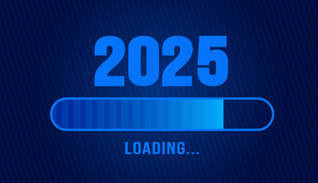 2025 progress loading bar corporate business technology blue color background or banner design...