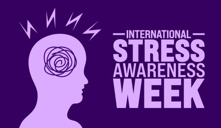 International Stress Awareness Week background or banner design template is observed every year in November. Holiday concept. Template for card, poster, placard, template.のイラスト素材