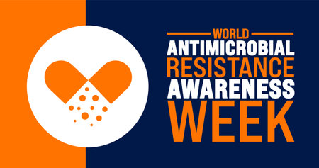 World Antimicrobial Resistance Awareness Week background or banner design template is observed every...
