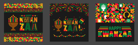 Happy Kwanzaa celebration social media post banner design template set. background, poster or banner design template. annual celebration of African American culture fromのイラスト素材
