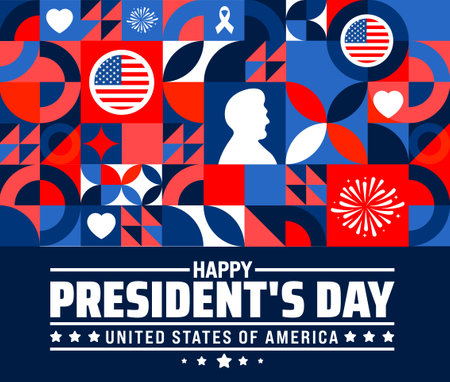 Happy President's Day with American flag background banner or poster design template. observed every year in February. Holiday concept. Use to any Template, card, poster, placard,のイラスト素材