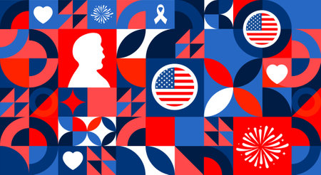 Happy President's Day with American flag background banner or poster design template. observed every year in February. Holiday concept. Use to any Template, card, poster, placard,のイラスト素材