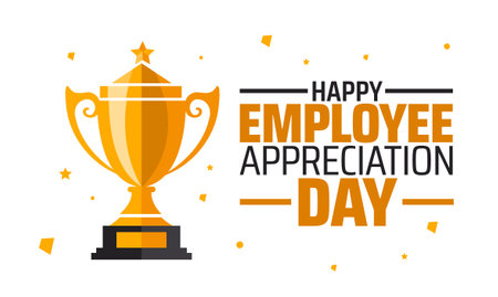 Happy Employee Appreciation Day golden color trophy background banner or poster design template. observed every year in March. Holiday concept. Use to any Template, card, posterのイラスト素材