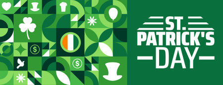 17 march St. Patrick's Day or St Patrick Day geometric shape pattern background banner or poster design template. observed every year in 17 March. Holiday concept.のイラスト素材