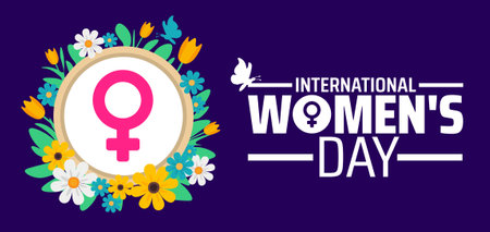 International Women's Day background banner or poster design template with women icon and flower. observed every year in March. Holiday concept. Use to any Template, card, poster,のイラスト素材