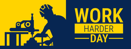 World Hard Day. Vector banner with silhouette of a man working on a machine.のイラスト素材