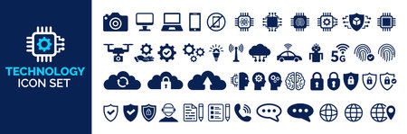 Technology icons set. High quality pictograms for web site design and mobile apps.
