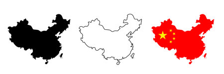 vector illustration of China map silhouette with flag - isolated on white backgroundのイラスト素材
