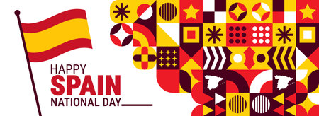 Spain National Day. Holiday concept. Template for background, banner, card, poster with text inscription. Vector illustration.のイラスト素材