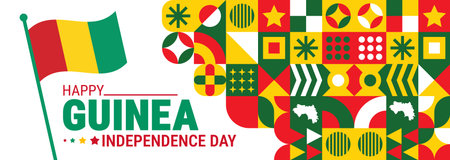 Guinea Independence Day greeting card, banner, flyer. Vector illustrationのイラスト素材