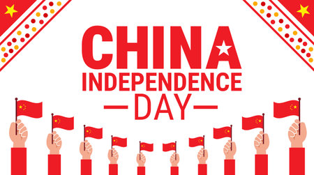 China Independence Day greeting card, banner, poster. Vector illustration.のイラスト素材