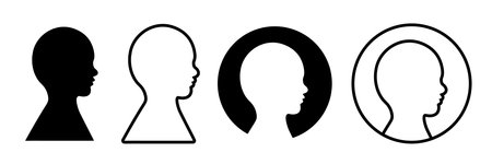 Human head silhouette vector icon set. Silhouette of a man and a woman on a white background.のイラスト素材