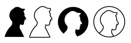 Vector silhouettes of men and women in profile. Men and women faces.のイラスト素材