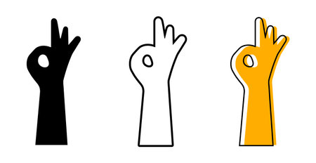 black and yellow hand gesture icon set isolated on white background for web designのイラスト素材