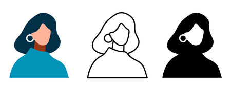 Avatar of a woman with long hair. Vector Illustration.