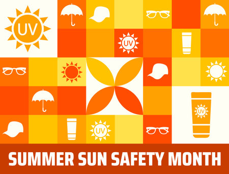 summer sun safety icon set in flat design style. vector illustration