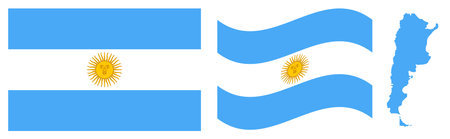 Argentina flag and map on a white background. Vector illustrationのイラスト素材