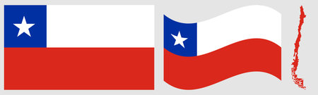 Chilean flag and map. Vector illustration in flat design.のイラスト素材