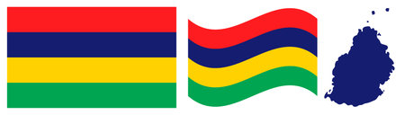 vector illustration of Map of Mauritius with flag and coat of armsのイラスト素材