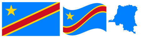 Democratic Republic of the Congo flag and map on a white background. Vector illustrationのイラスト素材