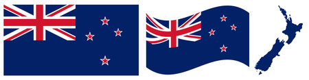 New Zealand flag waving in the wind on a white background. Vector image.のイラスト素材