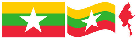 vector illustration of Myanmar flag, map and flag of Myanmar (Burma)のイラスト素材