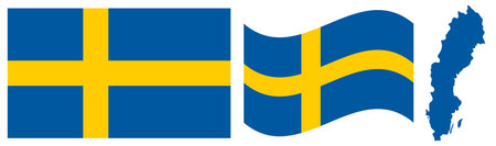 Sweden flag and map on a white background. Vector illustration.のイラスト素材