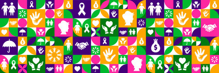 Vector seamless pattern with icons of different people and health care symbols.のイラスト素材