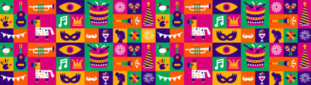 Carnival seamless pattern with traditional symbols of Mexico. Vector illustrationのイラスト素材