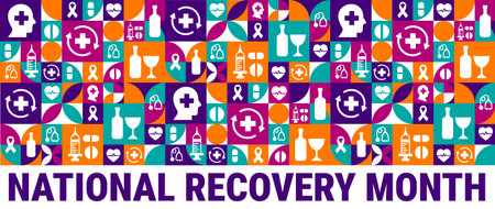 National Recovery Month. Icon set in flat style. Vector illustration.のイラスト素材