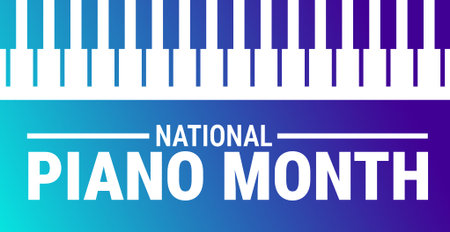 National Population Month illustration with piano keyboard on blue gradient background for posterのイラスト素材