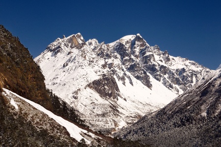 Himalayan Lama Ongden mountain peak in Sikkim on a clear day