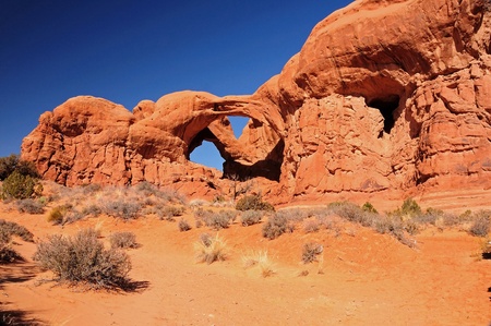 Double Arch rock formation at Arches national parkの写真素材