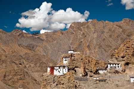 Very ancient Dhankar monastery embedded in the mountain amidst scenic setting の写真素材