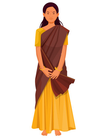 Indian girl in Indian traditional dress langa davaniのイラスト素材